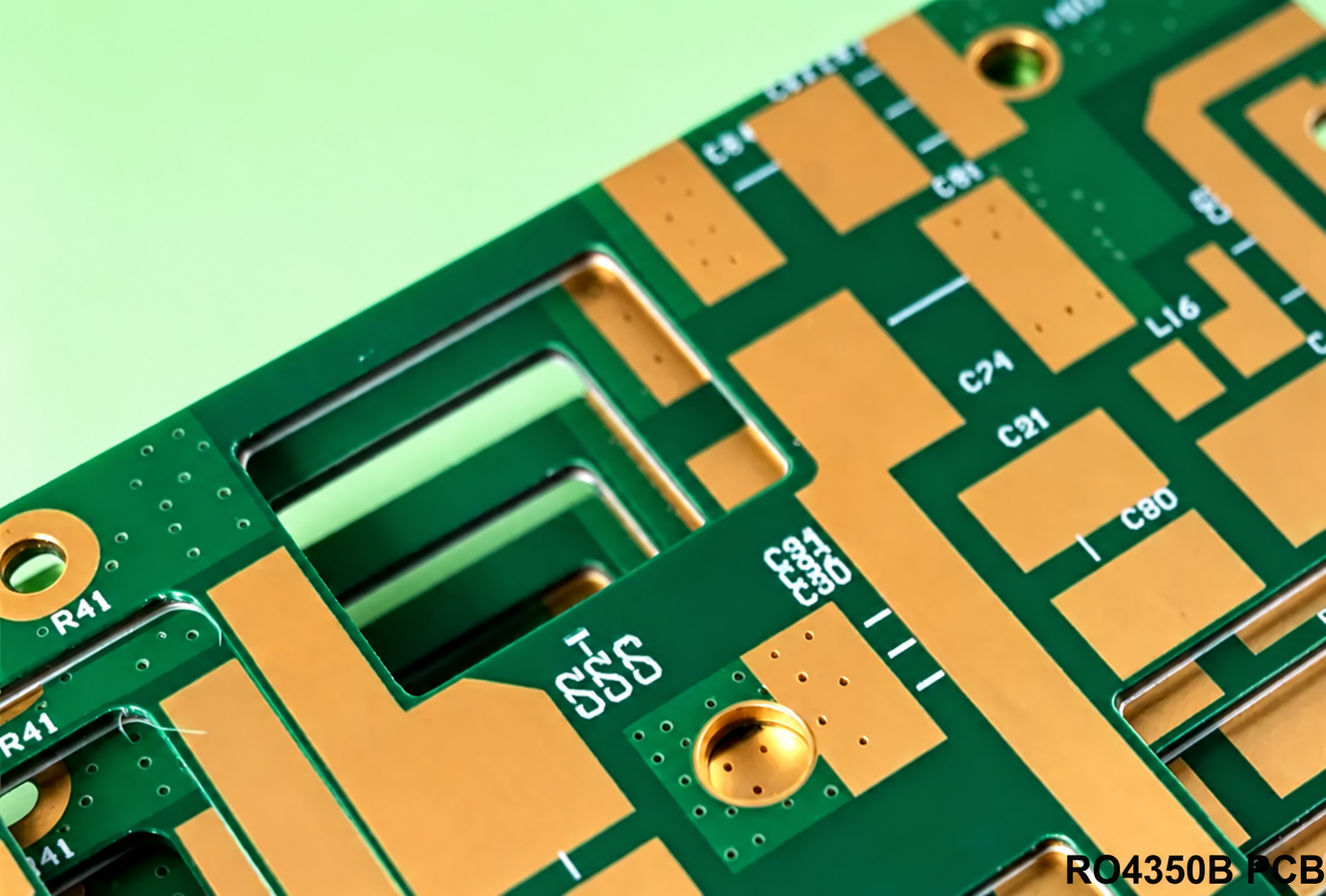 RO4350B reference circuit boards with exposed pads, plated holes and routed openings